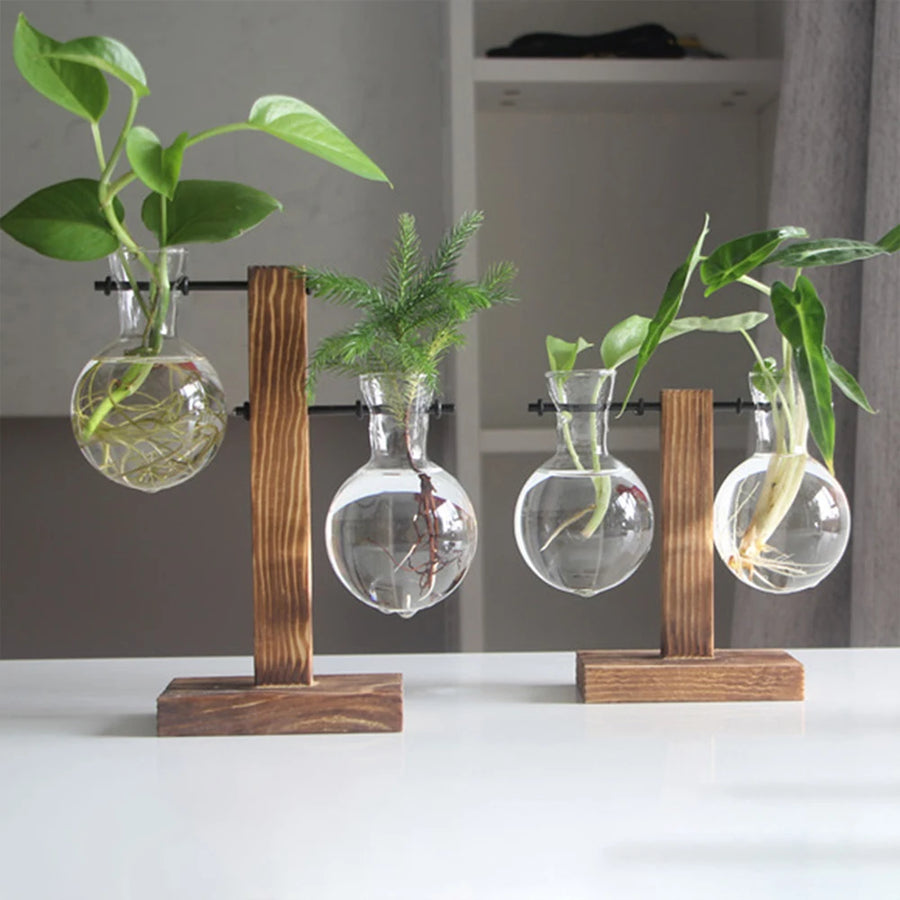 Creative Glas Vase mit Holzgestell